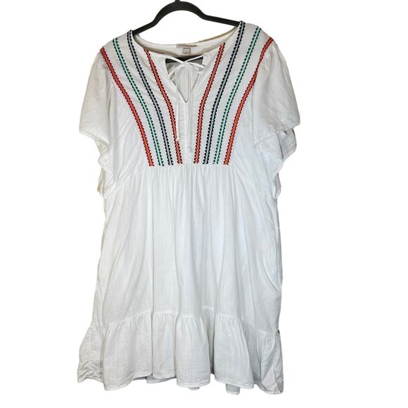 Knox Rose Baby Doll Dress Sz XL White with Embroidered Stripes Flutter Sleeves - Picture 1 of 6